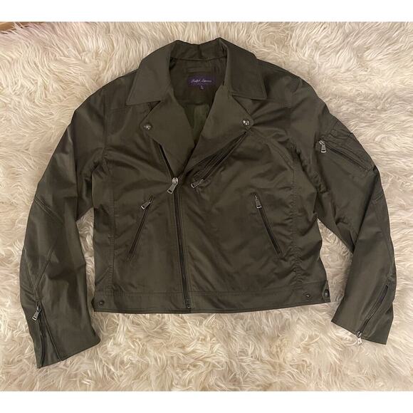 Ralph Lauren Purple Label Men’s Biker Bomber Jacket XL Green Zip Coat RRL Polo - Picture 1 of 16